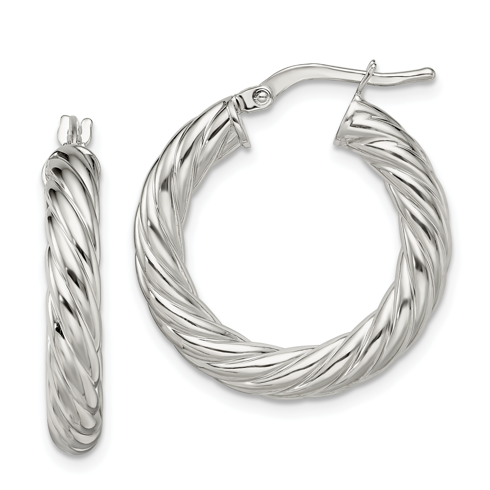 Sterling Silver Rhodium-plated Polished Twisted 4mm Hoop Earrings (QE8359)