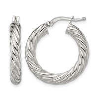 Sterling Silver Rhodium-plated Polished Twisted 4mm Hoop Earrings view 1
