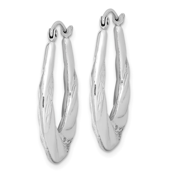Sterling Silver Rhodium-plated D/C Scalloped Oval Hoop Earrings