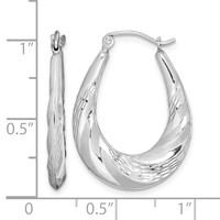 Sterling Silver Rhodium-plated D C Scalloped Oval Hoop Earrings view 4