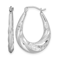 Sterling Silver Rhodium-plated D C Scalloped Oval Hoop Earrings view 1