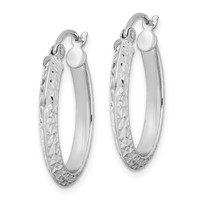 Sterling Silver Rhodium Plated Diamond Cut Oval Hoop Earrings view 2