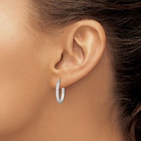 Sterling Silver Rhodium Plated Diamond Cut Oval Hoop Earrings view 3