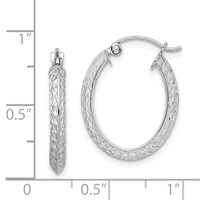 Sterling Silver Rhodium Plated Diamond Cut Oval Hoop Earrings view 4