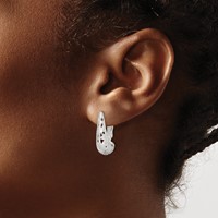 Sterling Silver Polished & Filigree Omega Back J-Hoop Earrings view 3