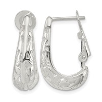 Sterling Silver Polished & Filigree Omega Back J-Hoop Earrings view 1