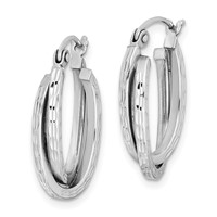 Sterling Silver Rhodium Plated Textured Double Oval Hoop Earrings view 2
