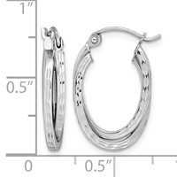 Sterling Silver Rhodium Plated Textured Double Oval Hoop Earrings view 4