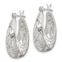 Sterling Silver Polished Filigree Oval Hoop Earrings view 2