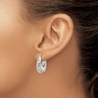 Sterling Silver Polished Filigree Oval Hoop Earrings view 3
