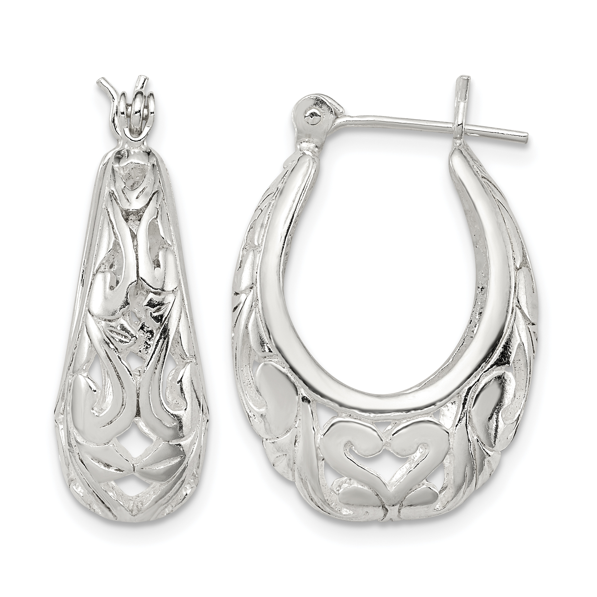 Sterling Silver Polished Filigree Oval Hoop Earrings (QE8371)