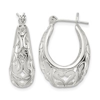 Sterling Silver Polished Filigree Oval Hoop Earrings view 1