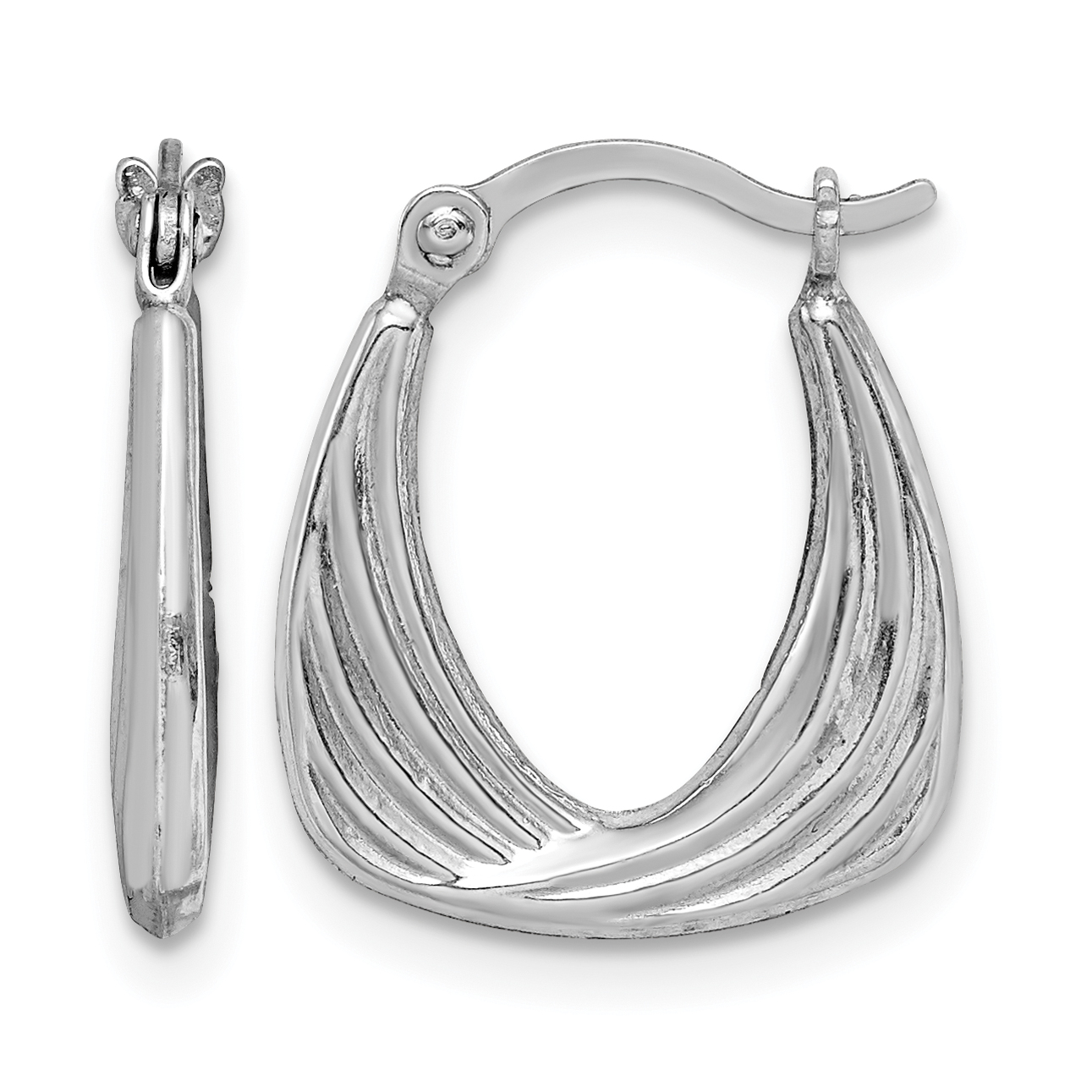 Sterling Silver Rhodium Plated Hollow Hoop Earrings (QE8374)