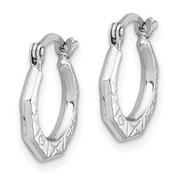 Sterling Silver Rhodium-plated Patterned Hollow Hoop Earrings view 2