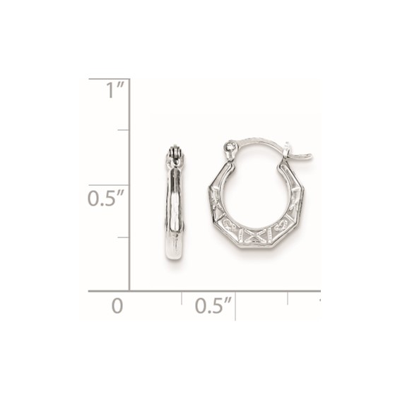 Sterling Silver Rhodium-plated Patterned Hollow Hoop Earrings