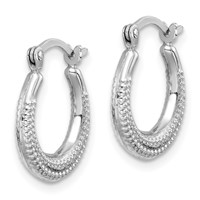 Sterling Silver Rhodium-plated Textured Hollow Hoop Earrings view 2
