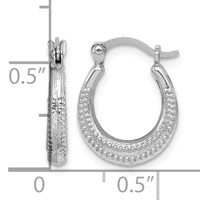Sterling Silver Rhodium-plated Textured Hollow Hoop Earrings view 4
