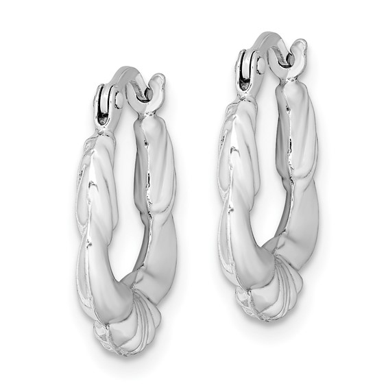 Sterling Silver Rhodium Plated Hollow Scalloped Hoop Earrings