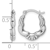Sterling Silver Rhodium Plated Hollow Scalloped Hoop Earrings view 4