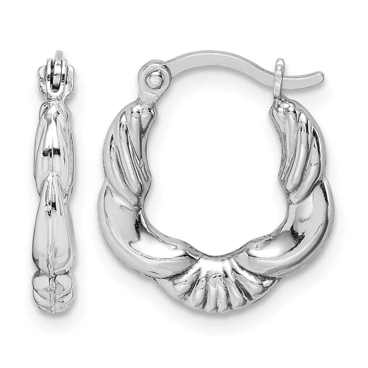 Sterling Silver Rhodium Plated Hollow Scalloped Hoop Earrings (QE8378)