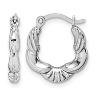 Sterling Silver Rhodium Plated Hollow Scalloped Hoop Earrings view 1