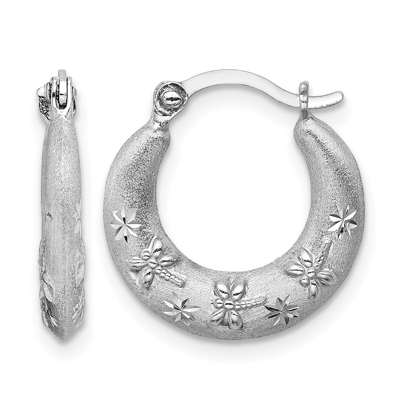 Sterling Silver Rhodium Plated Diamond Cut Hoop Earrings (QE8379)