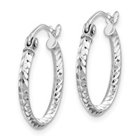 Sterling Silver Rhodium Plated Diamond Cut Hoop Earrings view 2