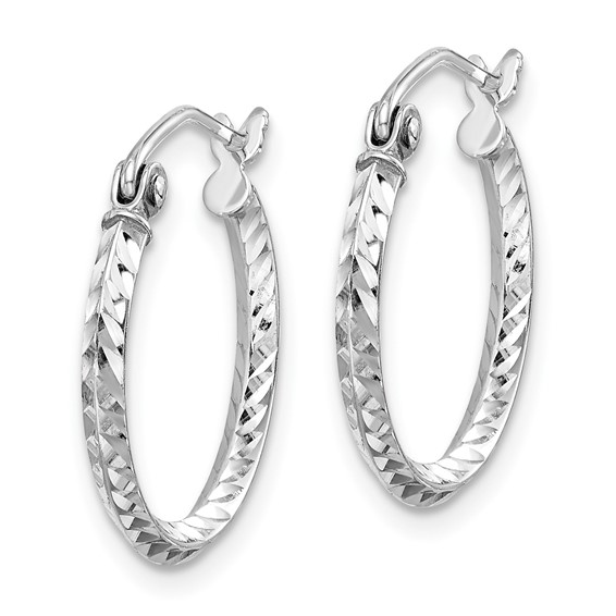 Sterling Silver Rhodium Plated Diamond Cut Hoop Earrings