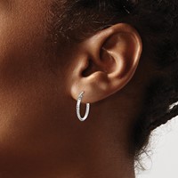 Sterling Silver Rhodium Plated Diamond Cut Hoop Earrings view 3