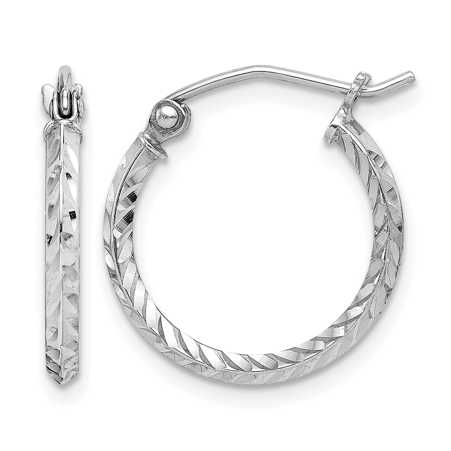 Sterling Silver Rhodium Plated Diamond Cut Hoop Earrings (QE8380)