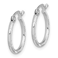 Sterling Silver Rhodium Plated Diamond Cut Hoop Earrings view 2