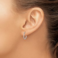 Sterling Silver Rhodium Plated Diamond Cut Hoop Earrings view 3