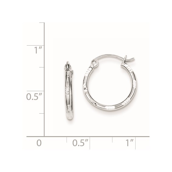 Sterling Silver Rhodium Plated Diamond Cut Hoop Earrings