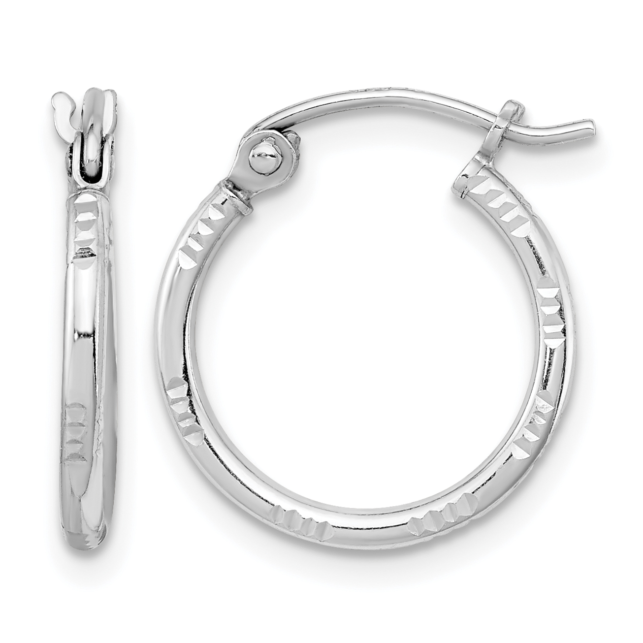 Sterling Silver Rhodium Plated Diamond Cut Hoop Earrings (QE8381)