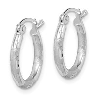 Sterling Silver Rhodium Plated Diamond Cut Hoop Earrings view 2