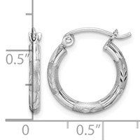 Sterling Silver Rhodium Plated Diamond Cut Hoop Earrings view 4