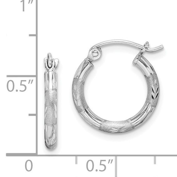 Sterling Silver Rhodium Plated Diamond Cut Hoop Earrings