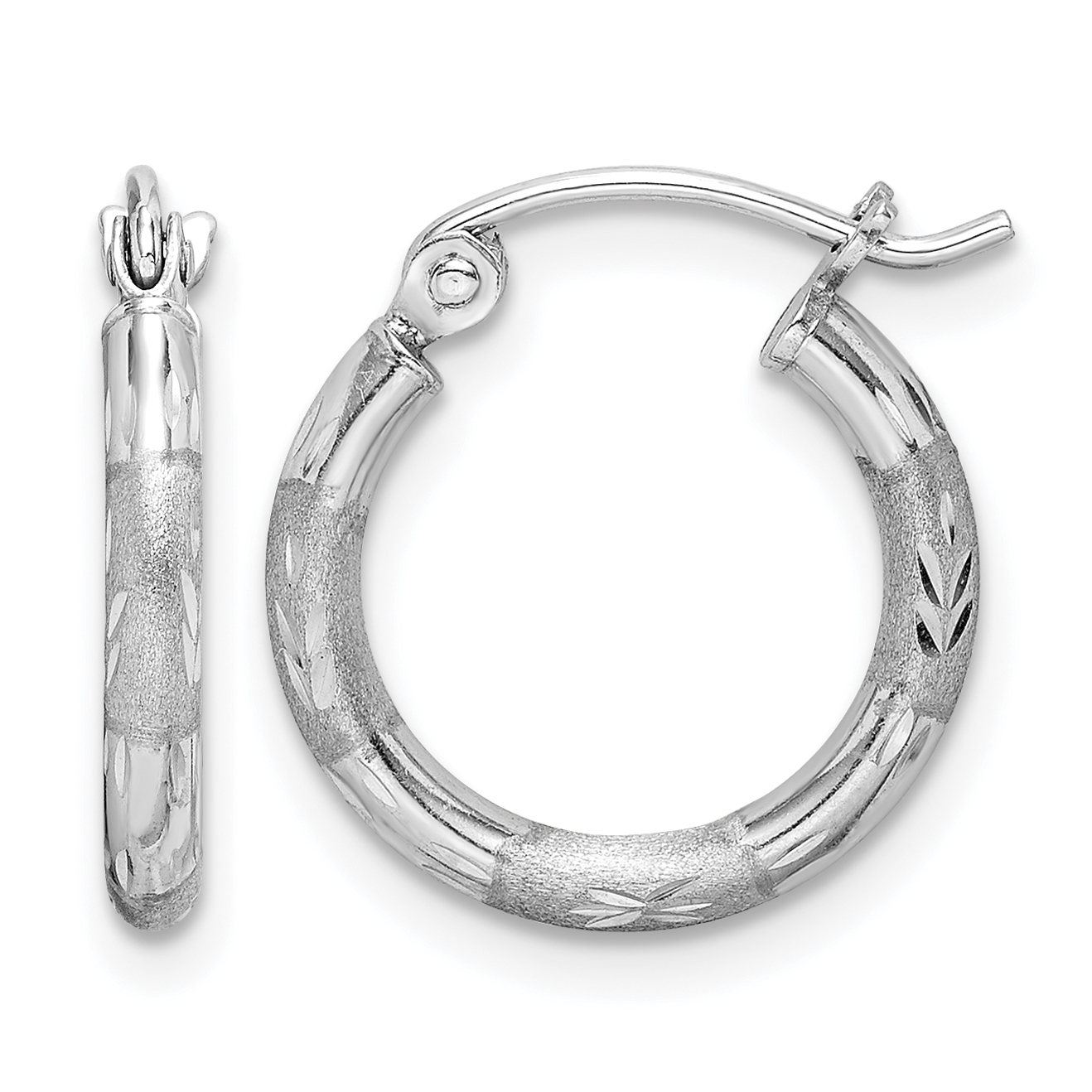 Sterling Silver Rhodium Plated Diamond Cut Hoop Earrings (QE8382)