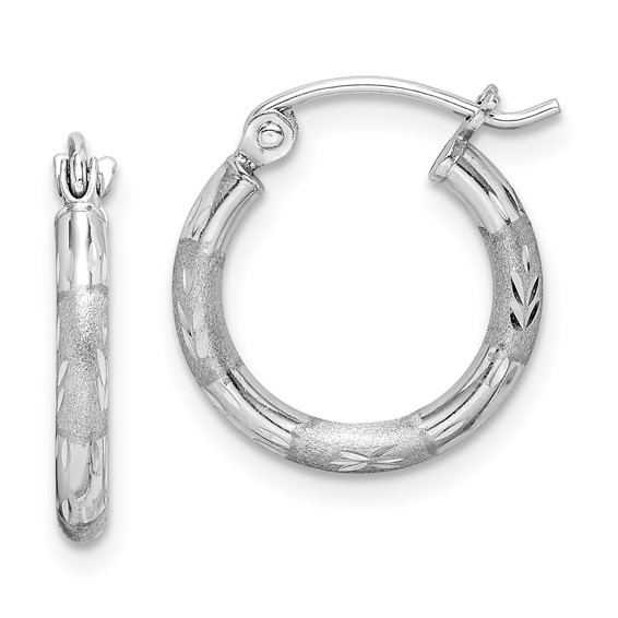 Sterling Silver Rhodium Plated Diamond Cut Hoop Earrings