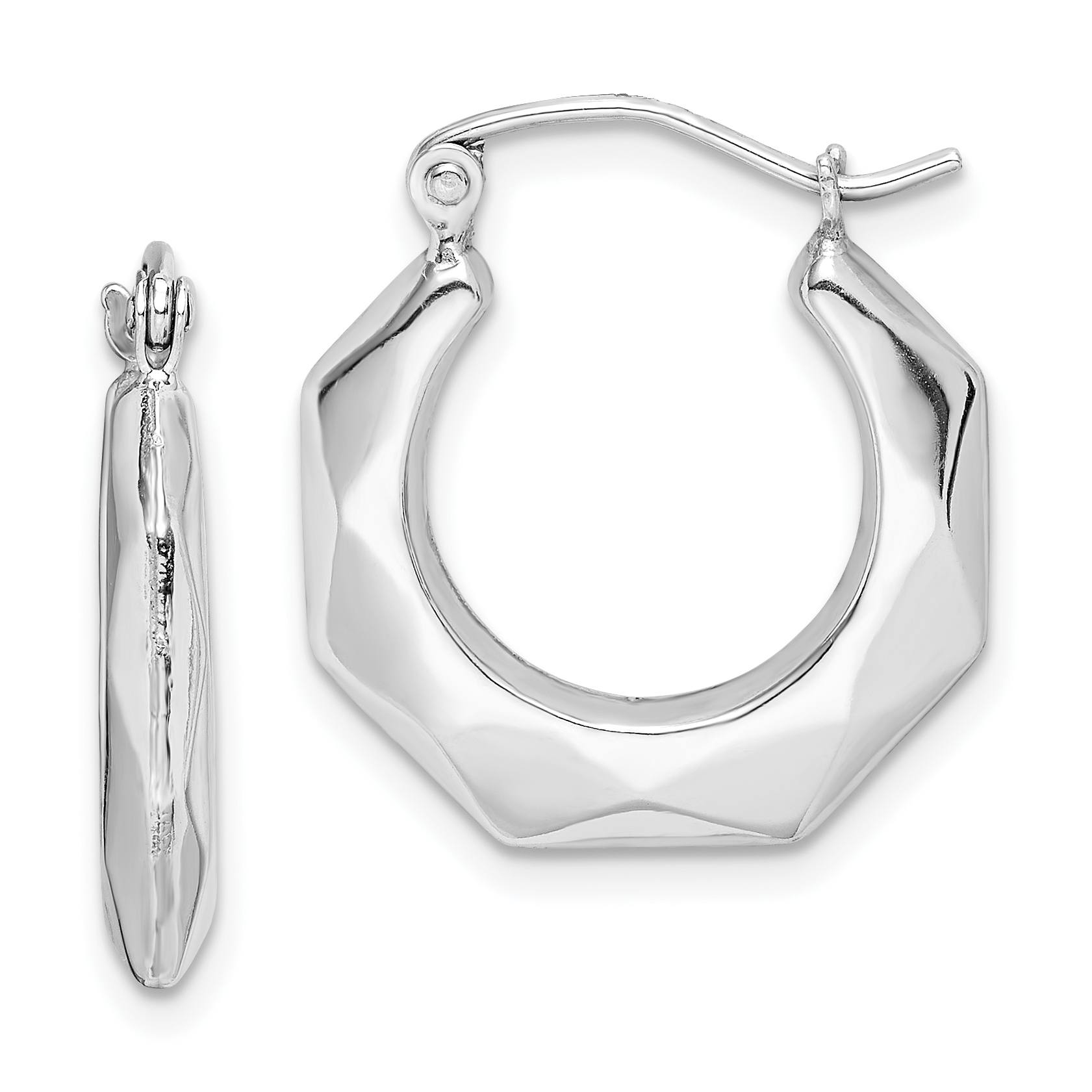 Sterling Silver Rhodium-plated Polished Hollow Hoop Earrings (QE8389)