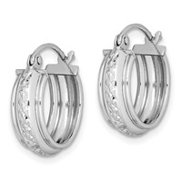 Sterling Silver Rhodium-plated Diamond-cut 5mm Round Hoop Earrings view 2