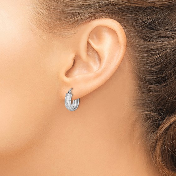 Sterling Silver Rhodium-plated Diamond-cut 5mm Round Hoop Earrings