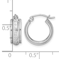 Sterling Silver Rhodium-plated Diamond-cut 5mm Round Hoop Earrings view 4