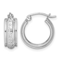 Sterling Silver Rhodium-plated Diamond-cut 5mm Round Hoop Earrings view 1