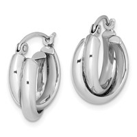Sterling Silver Rhodium Plated Double Hoop Earrings view 2