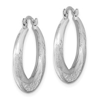Sterling Silver RH-plated Brushed & D C Scalloped Round Hoop Earrings view 2