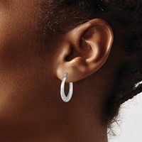 Sterling Silver RH-plated Brushed & D C Scalloped Round Hoop Earrings view 3