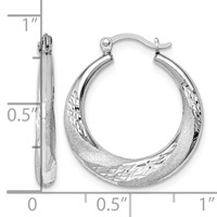 Sterling Silver RH-plated Brushed & D C Scalloped Round Hoop Earrings view 4
