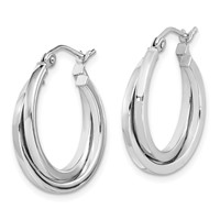 Sterling Silver Rhodium Plated Double Hoop Earrings view 2