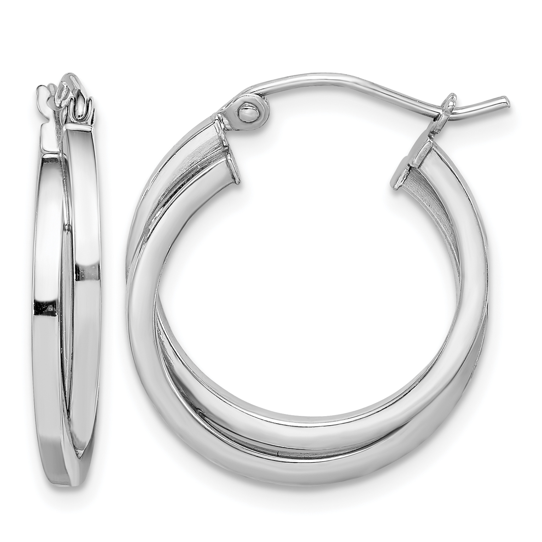 Sterling Silver Rhodium Plated Double Hoop Earrings (QE8399)